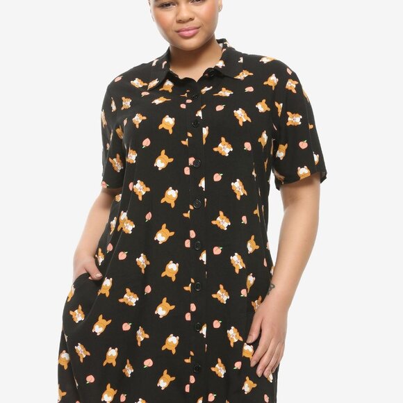 Hot Topic Corgi dog and peaches button down pocket dress size - Picture 8 of 8